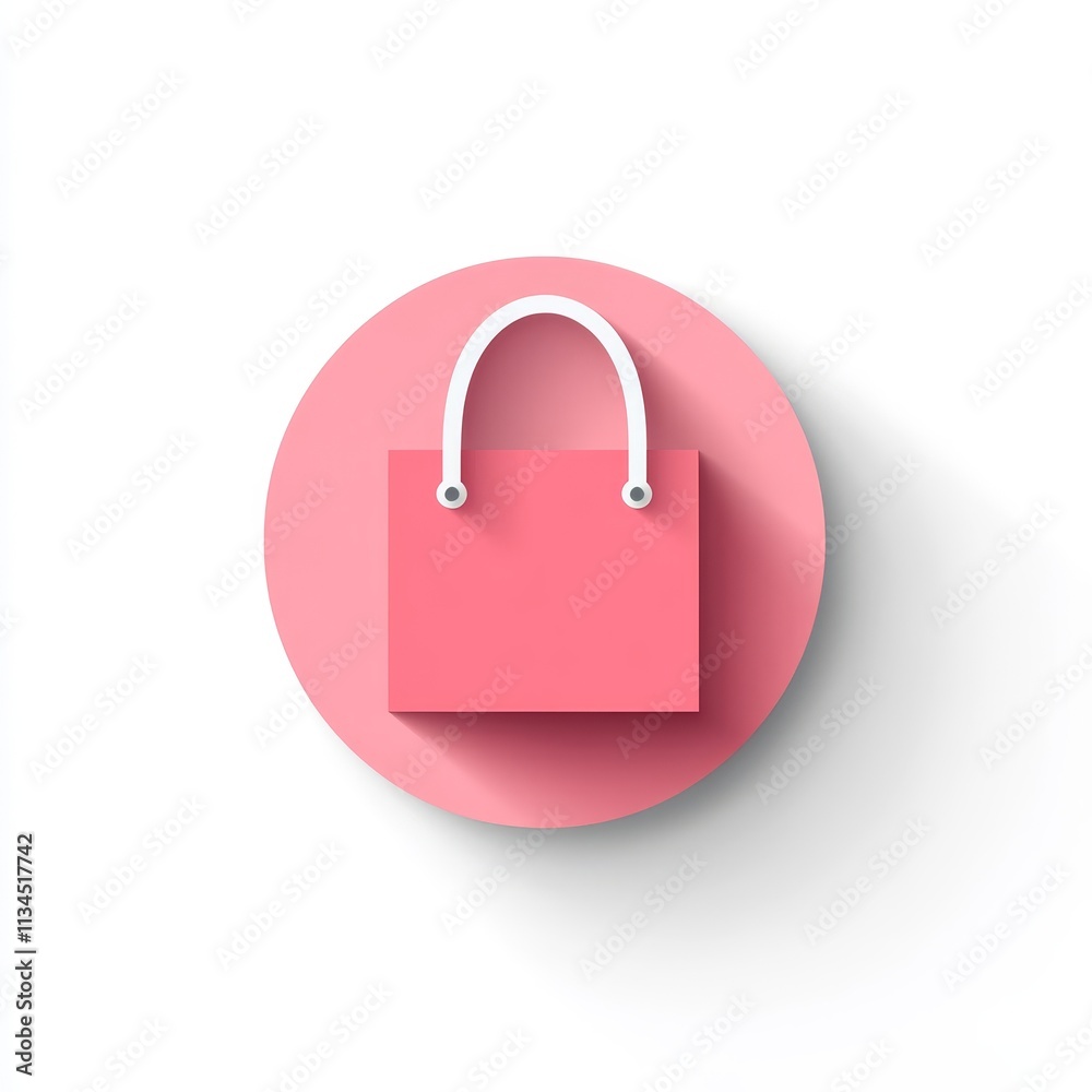 Minimalistic Pink Shopping Bag Icon on a Circular Background with Soft Shadow for E-Commerce and Retail Design Applications Minimalistic Pink Shopping Bag Icon on a Circular Background with Soft Shadow for E-Commerce and Retail Design Applications