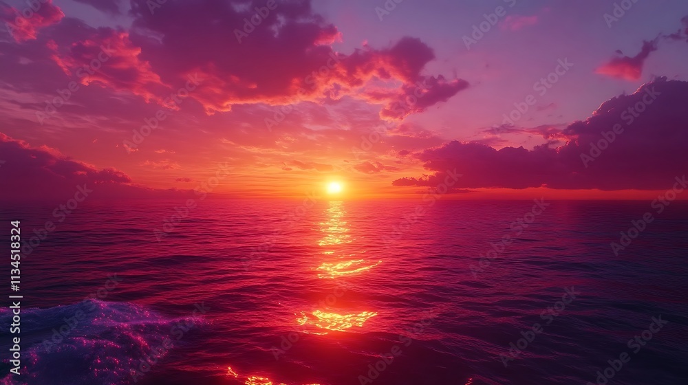 Fototapeta premium Sunset over ocean waves seascape nature tranquil environment