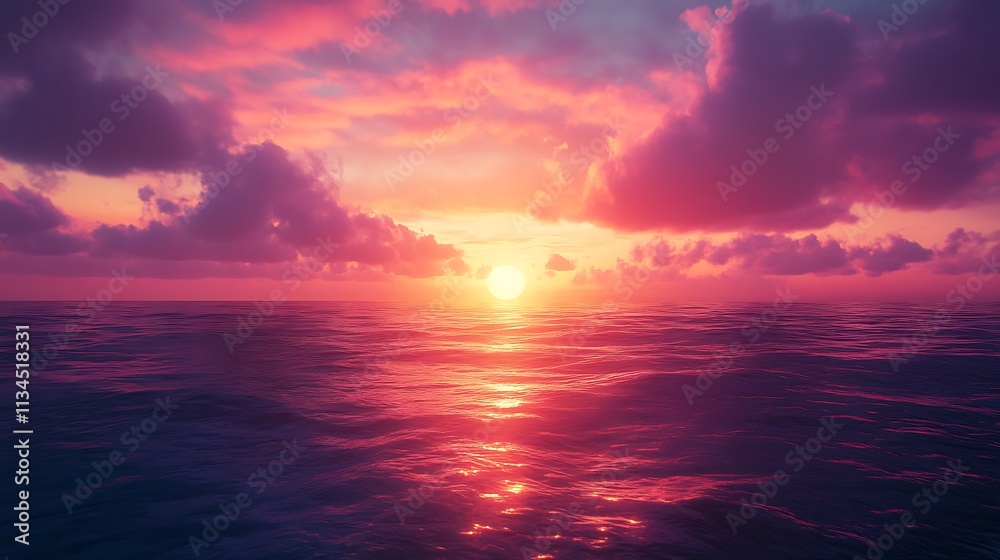 Fototapeta premium Sunset over ocean waves coastal paradise nature scene tranquil view