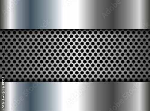 Silver gray metal 3D background, shiny metallic design with interesting  dots pattern.