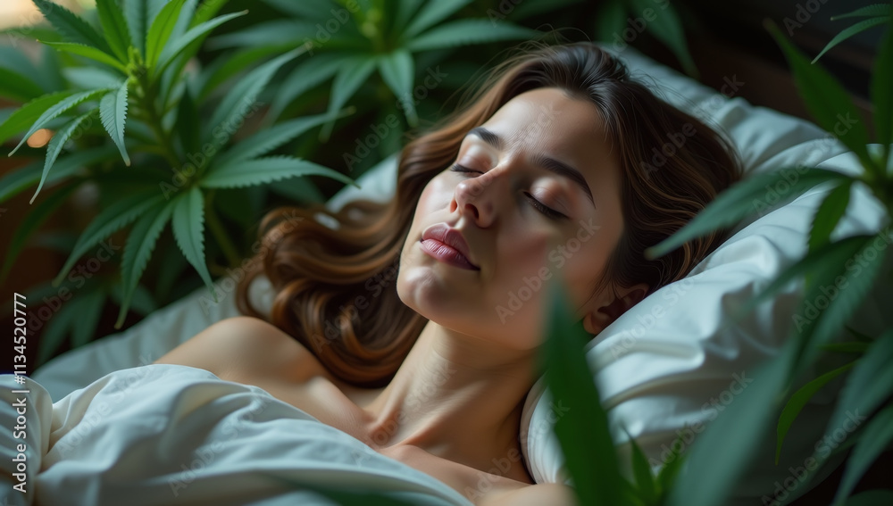woman sleeps surrounded cannabis plants pain relief using hemp cbn oil cbd oil healthy woman sleeps surrounded cannabis plants pain relief using hemp cbn oil cbd oil healthy