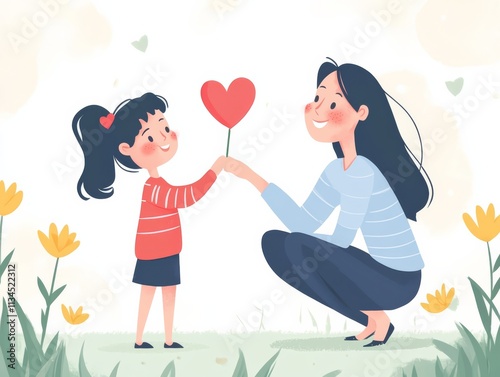 A Mother's Love: A heartwarming illustration depicting a mother and daughter sharing a sweet moment, symbolizing unconditional love, care, and the joy of motherhood.  