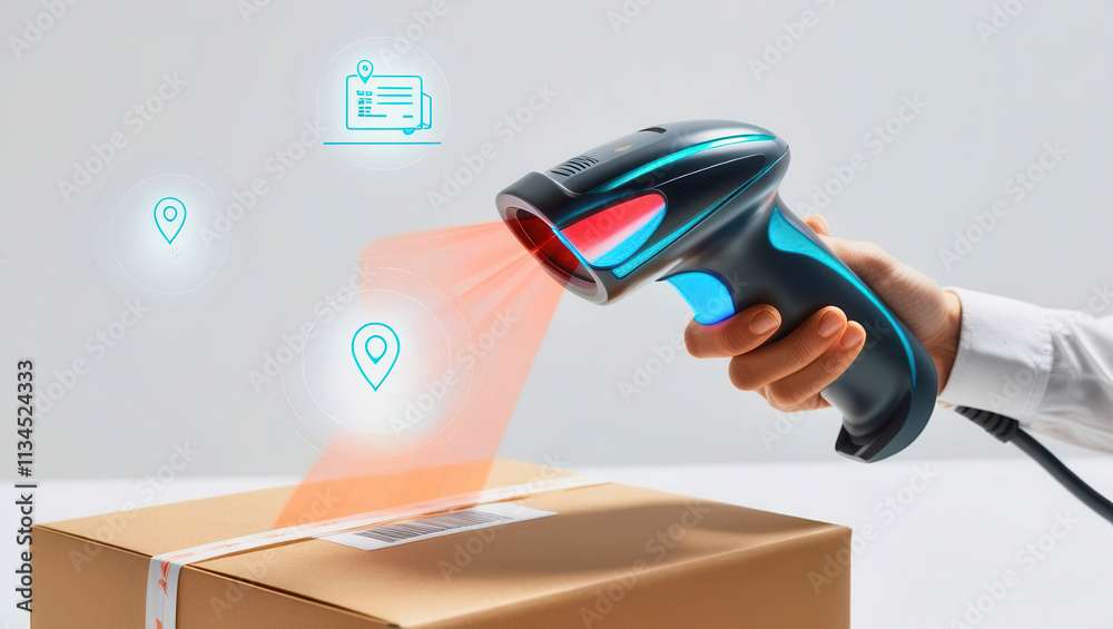Fototapeta premium Scanning barcodes on packages in a warehouse efficient inventory management technology environment