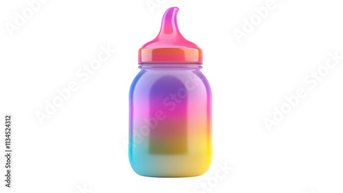 Colorful gradient sippy cup with pink lid, ideal for toddlers, displayed against a transparent background. photo