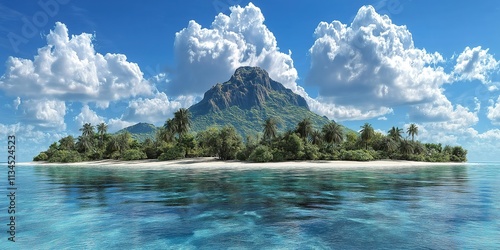 A beautiful island with a mountain in the background