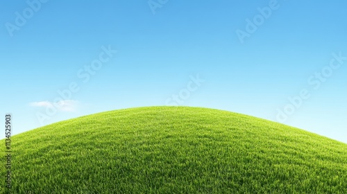 A lush, green hill extends into a clear, blue sky