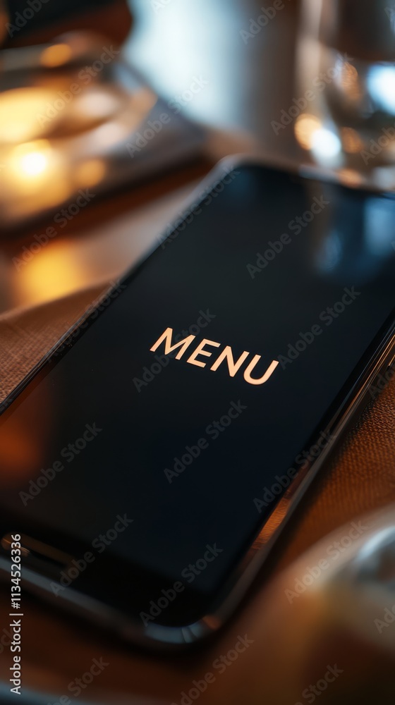 Digital Menu on Smartphone: A sleek smartphone with a bright 