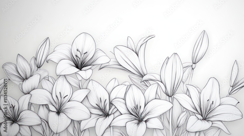 Elegant line art lily flowers, delicate and soft. Elegant line art lily flowers, delicate and soft.
