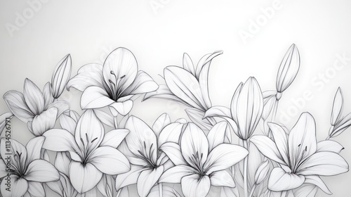 Elegant line art lily flowers, delicate and soft.