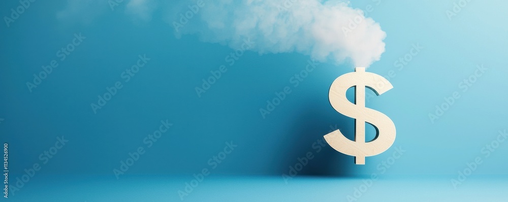 Evaporating Money Dollar Sign Smoke Blue Background Finance Economy Concept Evaporating Money Dollar Sign Smoke Blue Background Finance Economy Concept
