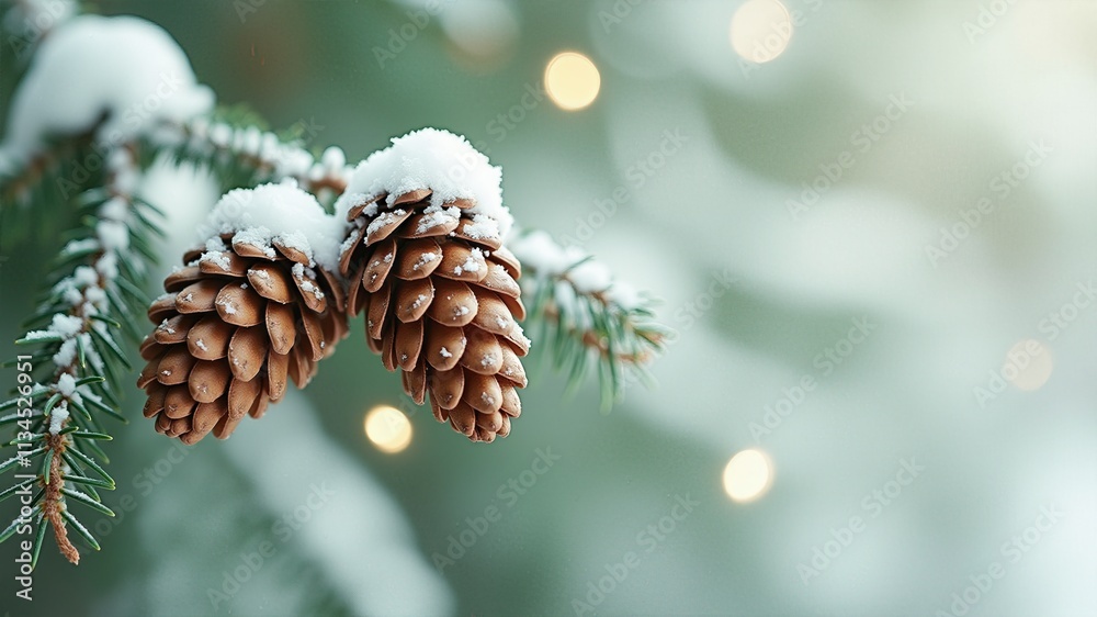 A detailed macro photograph capturing snow-frosted pinecones on an evergreen branch, emphasizing natural beauty and the essence of the winter season. A detailed macro photograph capturing snow-frosted pinecones on an evergreen branch, emphasizing natural beauty and the essence of the winter season.