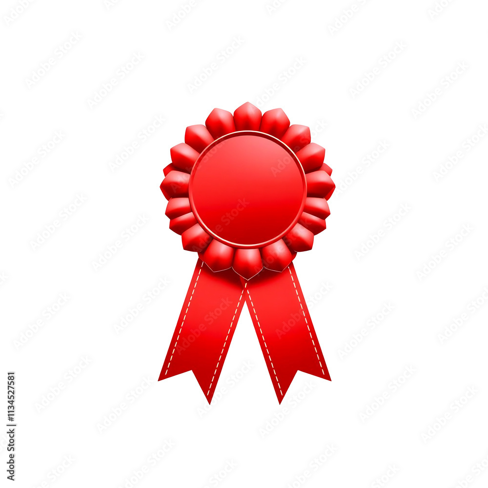 Red rosette award ribbon badge.