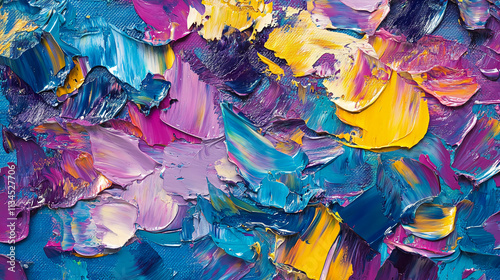 Colorful abstract painting with vibrant hues and thick brush strokes