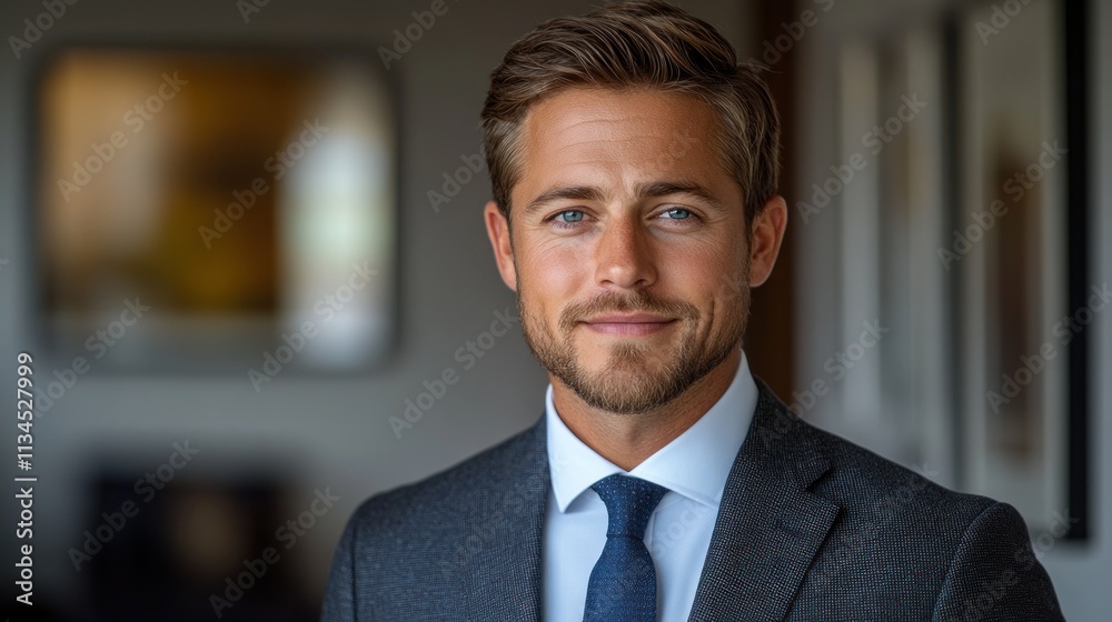 A well-dressed man with a confident smile, set against a blurred background. A well-dressed man with a confident smile, set against a blurred background.