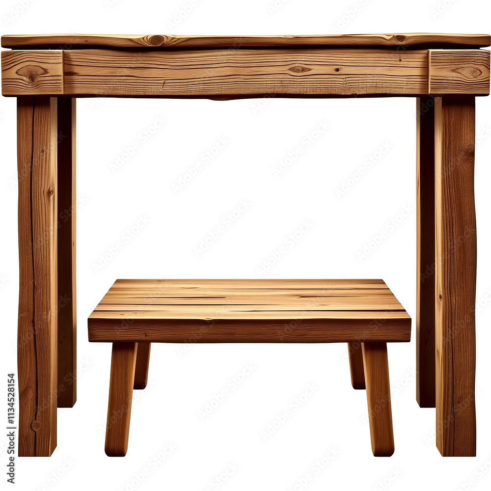 Rustic wooden table with a small lower shelf. Rustic wooden table with a small lower shelf.