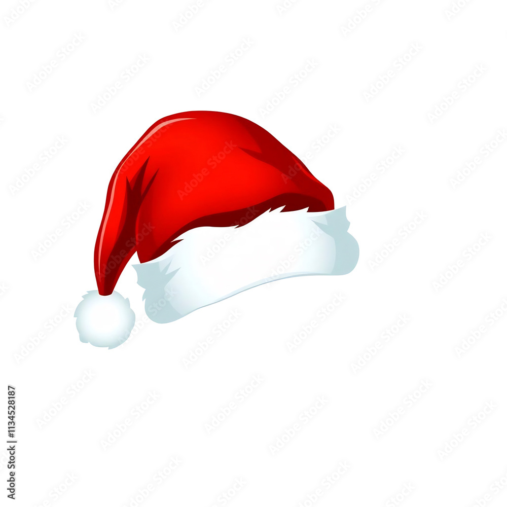 Classic red Santa hat with white fur trim and pompom. Classic red Santa hat with white fur trim and pompom.