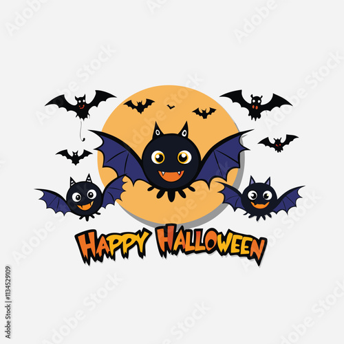 Silhouettes of flying bats traditional Halloween symbols on white background