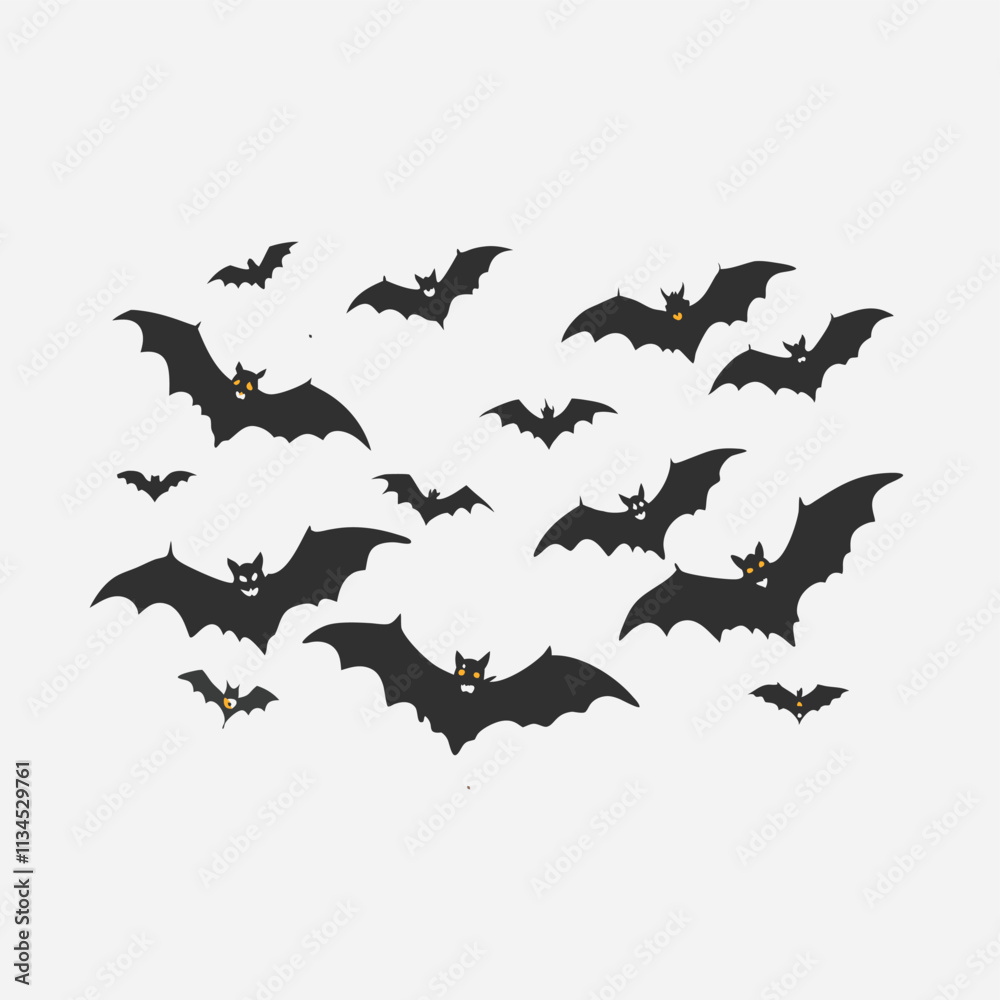 Horror black bats group isolated on white vector Halloween background
