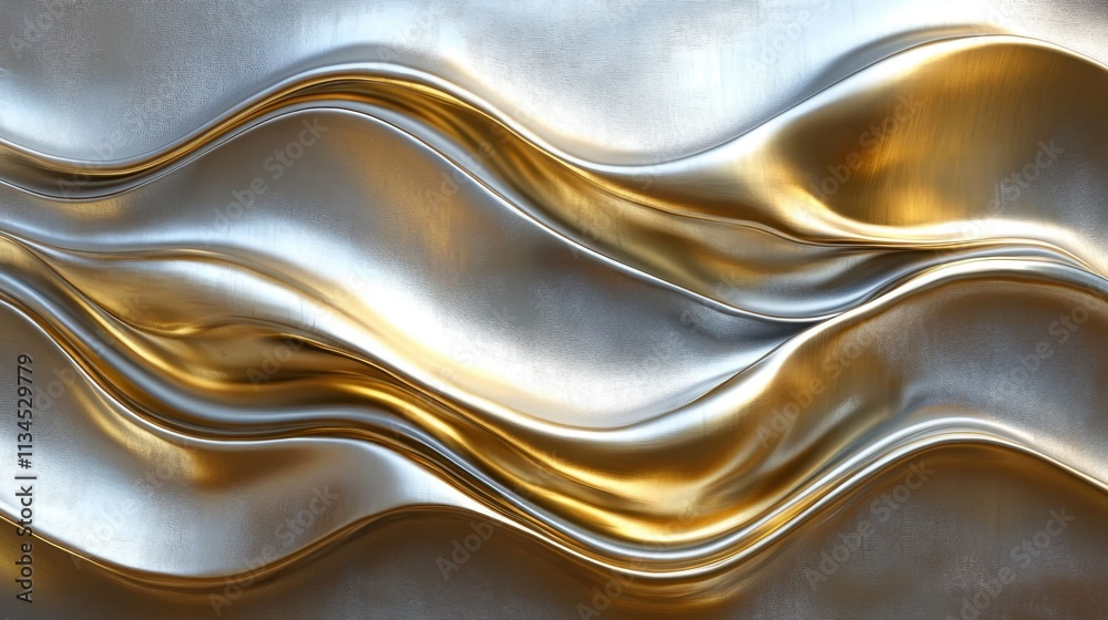 Obraz premium Captivating waves of gold and silver flow gracefully across a smooth surface, creating a mesmerizing visual experience