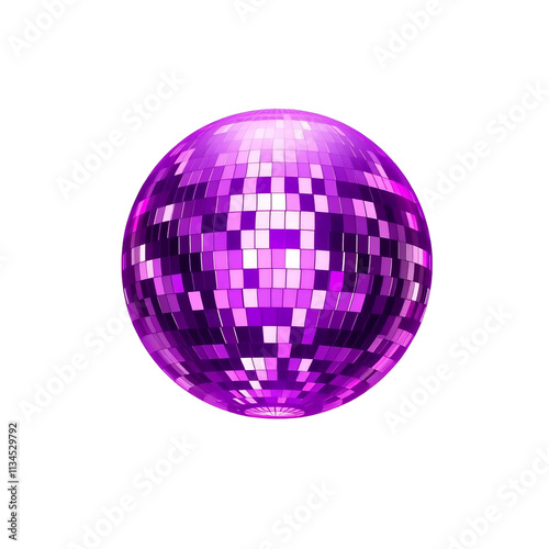 Purple disco ball isolated on black background.