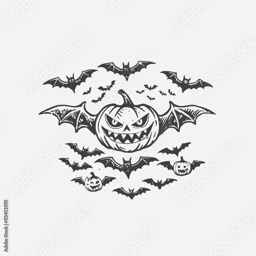 Wallpaper Mural Horror black bats group isolated on white vector Halloween background Torontodigital.ca