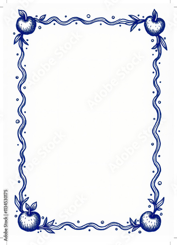 A decorative blue border featuring apple illustrations, perfect for invitations or stationery.