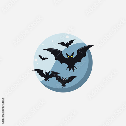 Halloween bats silhouettes for horror night holiday, cartoon vector icons