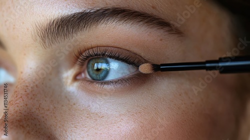Close-up of a person applying makeup near the eye, showcasing beauty techniques.