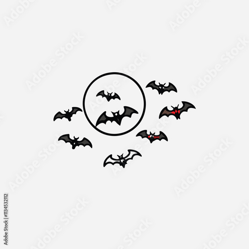 Halloween black bats flying silhouettes isolated on white background
