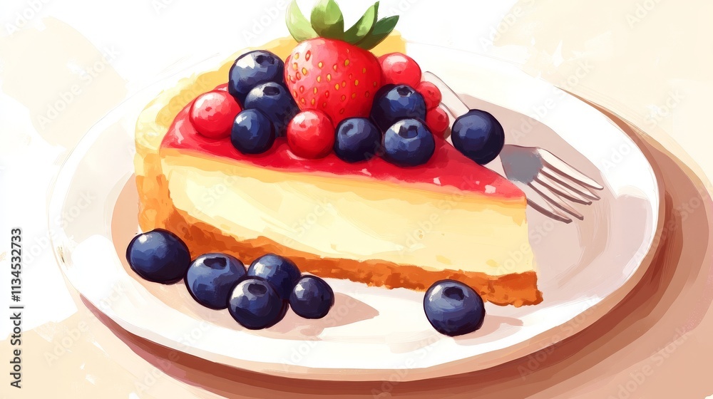 Tempting Cheesecake with Fresh Berries on Plate Tempting Cheesecake with Fresh Berries on Plate