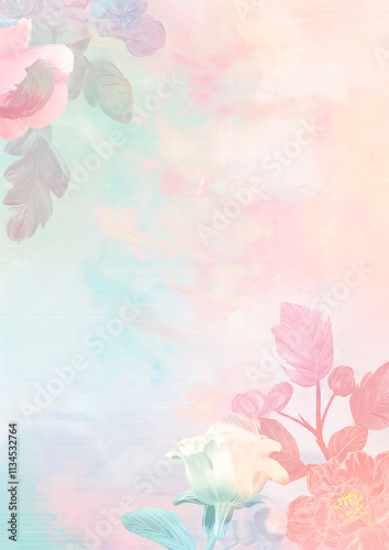 Floral pastel flower background with pink decorative watercolor elements, soft and artistic design
