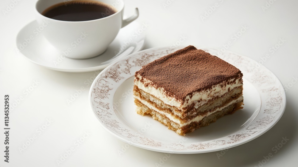 a piece of cake with a cup of coffee on a white background a piece of cake with a cup of coffee on a white background