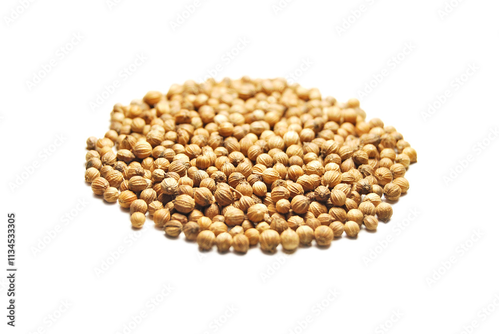 Coriander seed isolated, a pile of coriander seeds close up isolated on white background Coriander seed isolated, a pile of coriander seeds close up isolated on white background