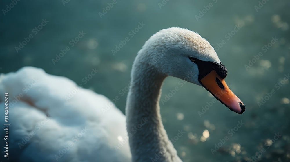 Fototapeta premium A white swan floating on top of a body of water
