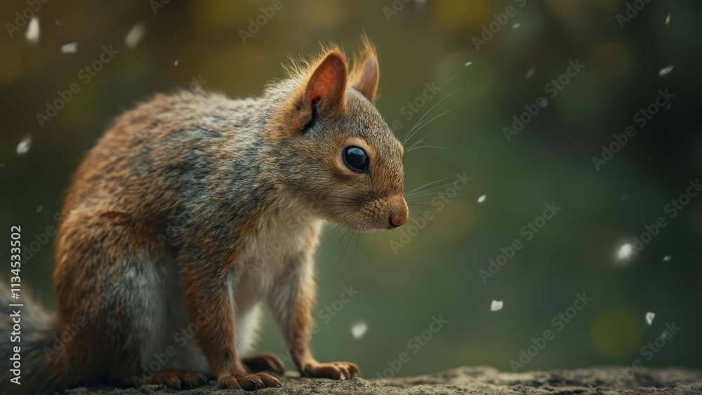 Fototapeta premium A squirrel sitting on top of a rock in the snow