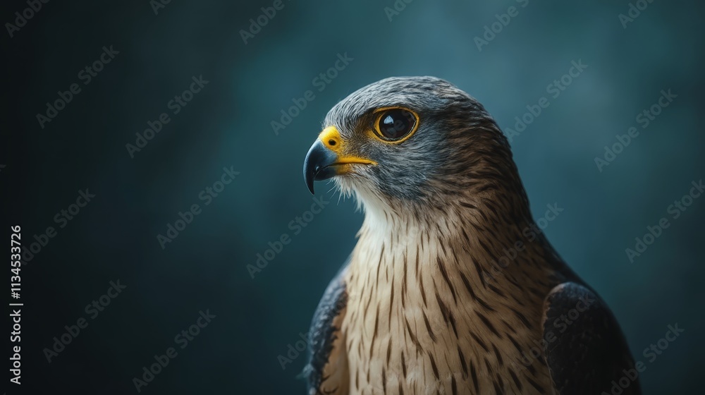 A close up of a bird of prey with a dark background A close up of a bird of prey with a dark background