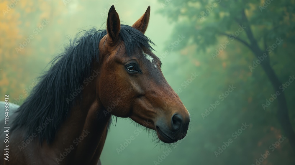 Obraz premium A brown horse standing in the middle of a forest