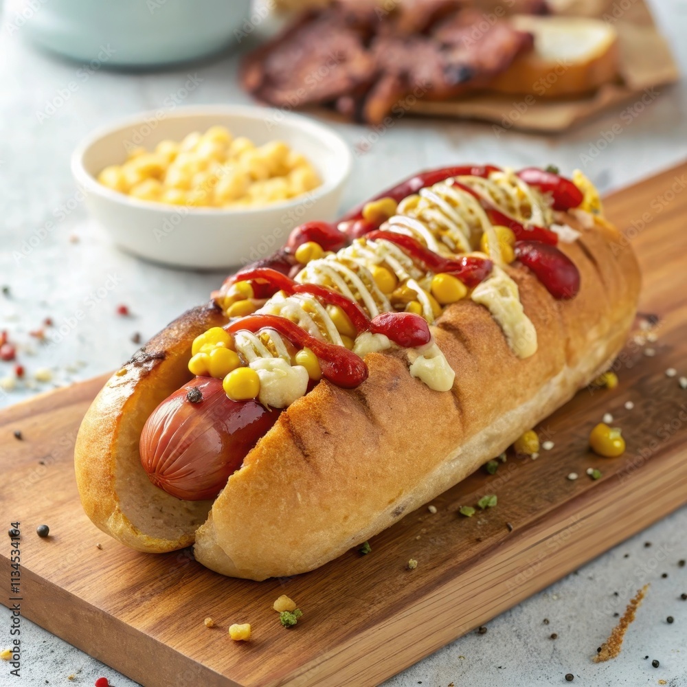 Gourmet Gamja Hotdog with Toppings and Sides Gourmet Gamja Hotdog with Toppings and Sides