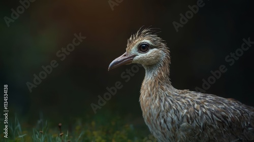 A small bird sitting on top of a lush green field