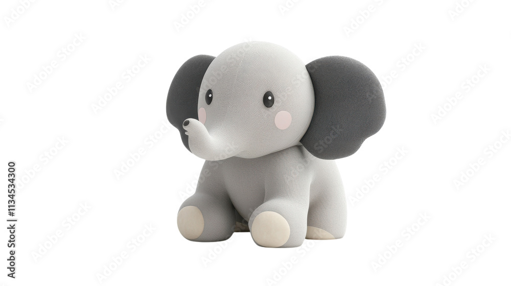Cute gray elephant plush toy with round ears sitting quietly on a plain background, perfect for children's rooms or nurseries. Cute gray elephant plush toy with round ears sitting quietly on a plain background, perfect for children's rooms or nurseries.
