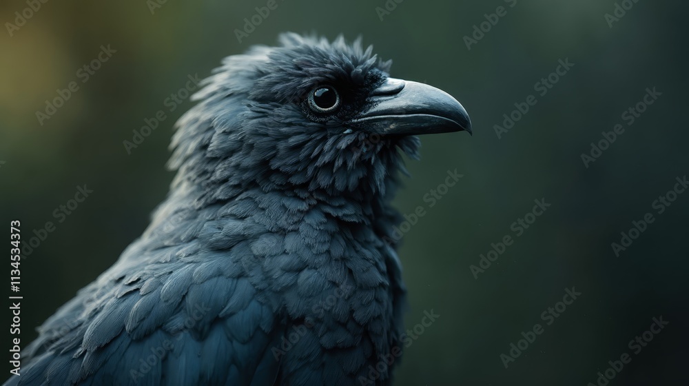 A close up of a black bird with a green background A close up of a black bird with a green background