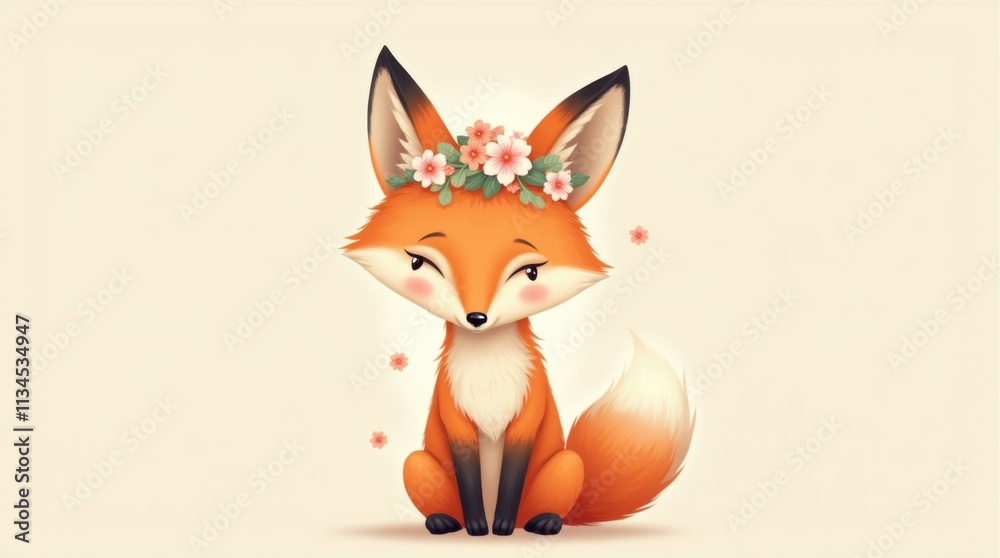 Charming Fox with Flower Crown Charming Fox with Flower Crown