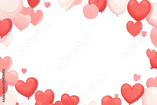 Pink and Red Heart Balloons Frame a White Space