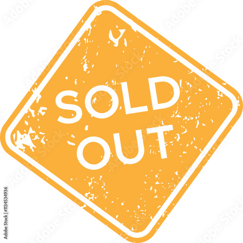 Orange grunge rubber stamp featuring a rotated square shape, clearly marking products or tickets as sold out and indicating unavailability in business and retail contexts