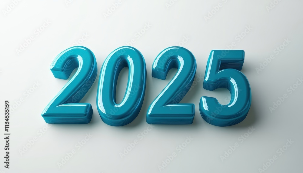 Teal Number Two Thousand Twenty Five on White Teal Number Two Thousand Twenty Five on White