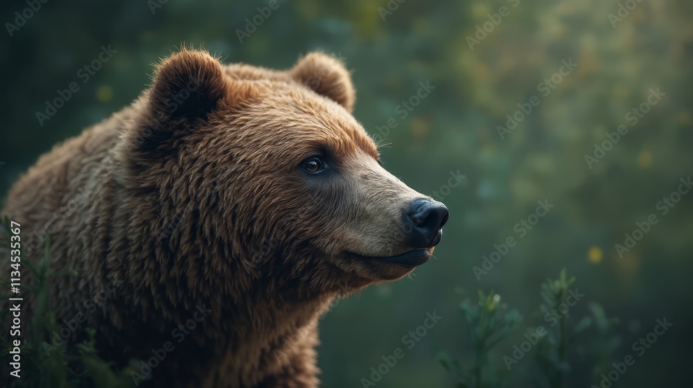 Obraz premium A brown bear standing in the middle of a forest