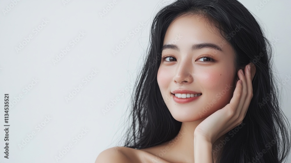 Smiling young woman with radiant skin and natural beauty Smiling young woman with radiant skin and natural beauty