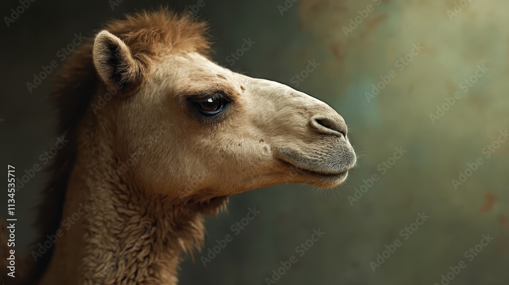 Obraz premium A close up of a camel's face with a green background