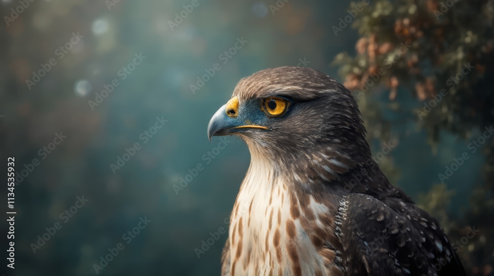 A close up of a bird of prey with yellow eyes A close up of a bird of prey with yellow eyes