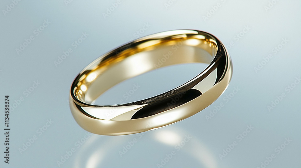 Gold wedding band ring shining elegantly with reflective surface and minimalistic design Gold wedding band ring shining elegantly with reflective surface and minimalistic design